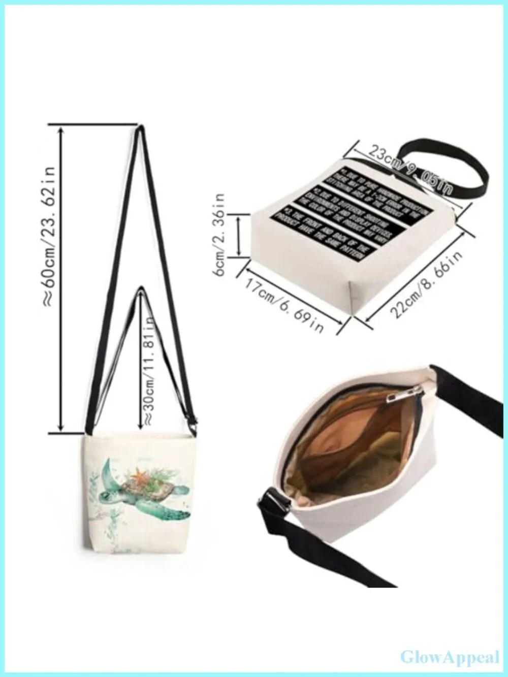 Watercolor Sea Turtle Messenger Bag Crossbody Canvas Handbag